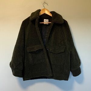 Zara Olive Army Green Fleece Jacket Coat